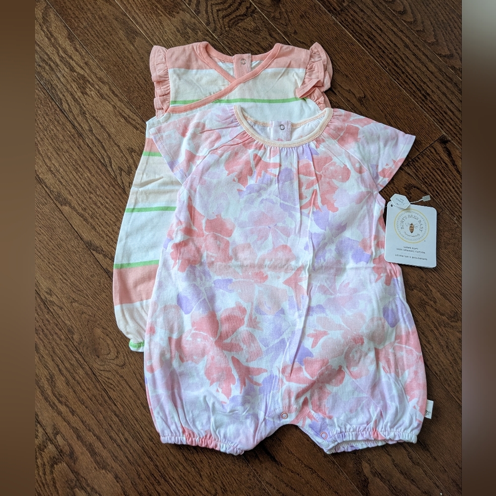 Burt's Bees Set of 2 Rompers | Girls | 18 Months | Organic Cotton NWT